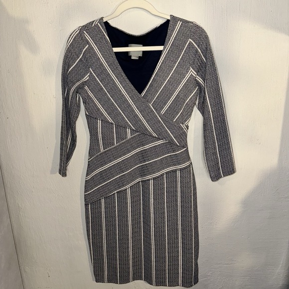 Anthropologie Dresses & Skirts - Maeve‎ Anthropologie Sheath Dress Asymmetrical Pattern Striped Blue/Cream Sz S